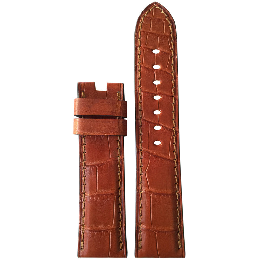 Genuine Alligator Watch Band | Cognac | Matte | Match Stitch | For Panerai Deploy