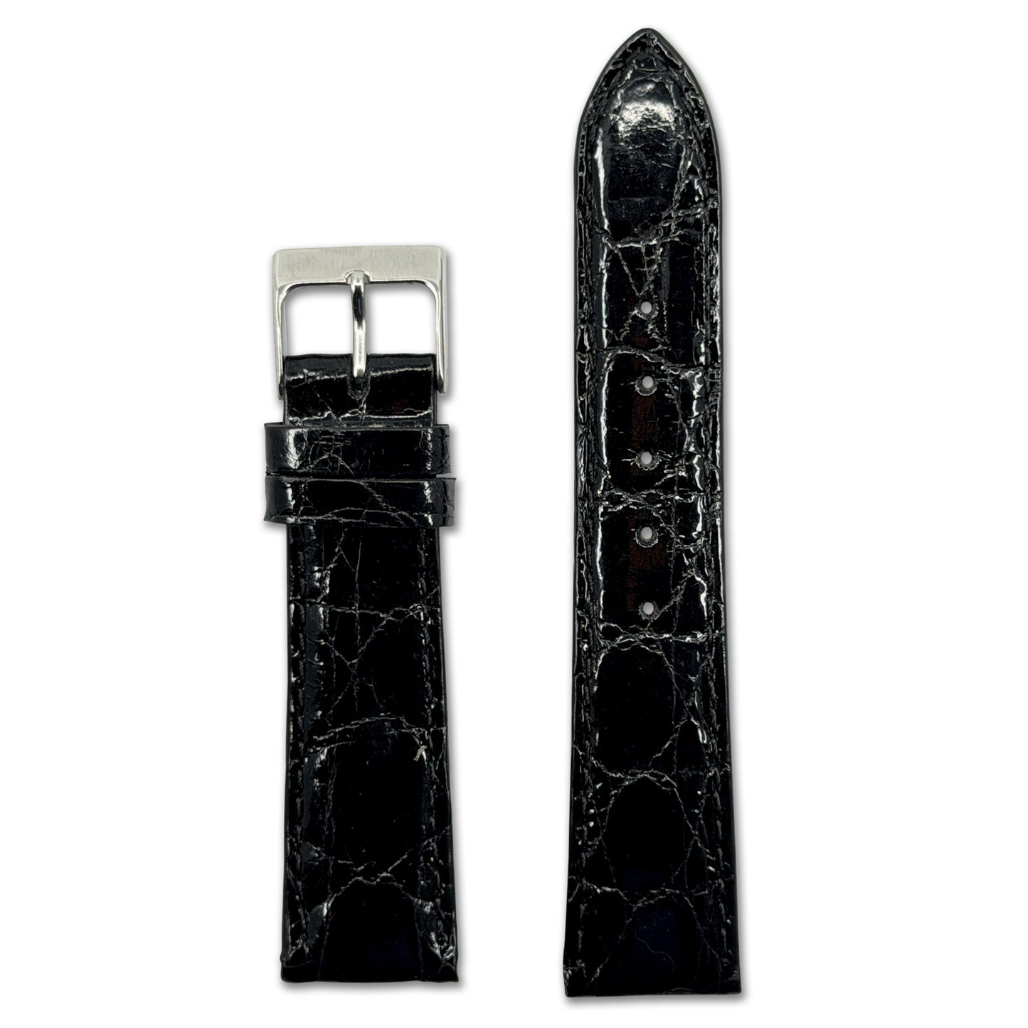 Genuine Crocodile Watch Band | Handmade | Glossy Finish | Black | Match Stitch