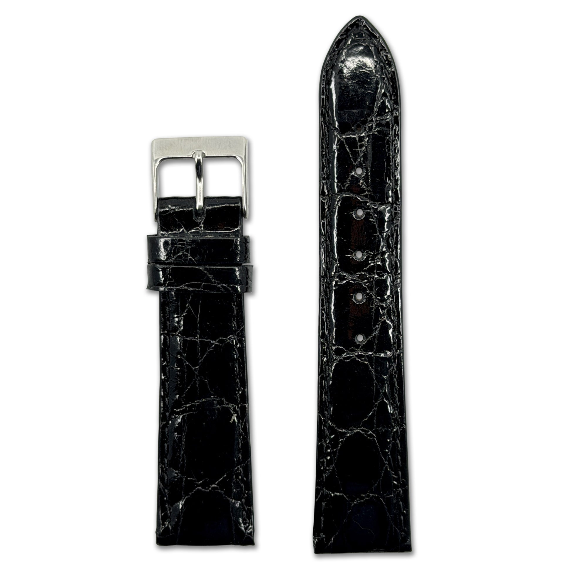 Genuine Crocodile Watch Band | Handmade | Glossy Finish | Black | Match Stitch