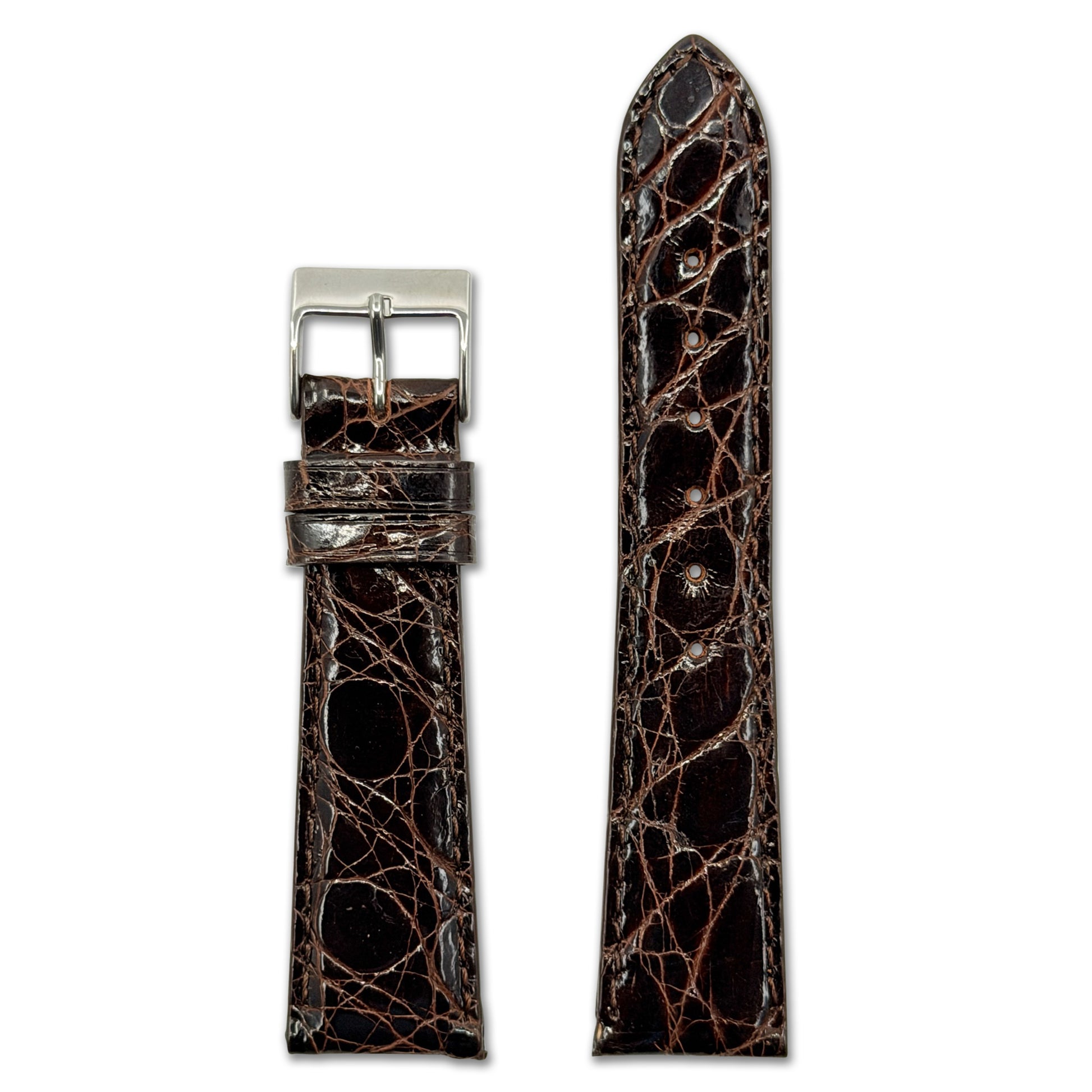 Genuine Crocodile Watch Band | Handmade | Glossy Finish | Brown | Match Stitch
