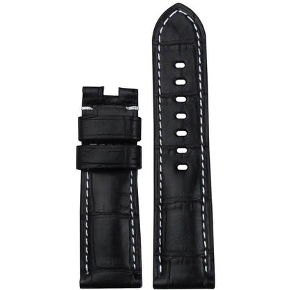 Louisiana Alligator Watch Band | Black Matte Finish | White Stitch | For Panerai Deploy