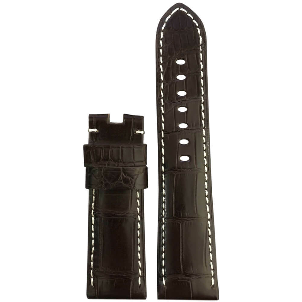 Louisiana Alligator Watch Band | Dark Brown Matte Finish | White Stitch | For Panerai Deploy