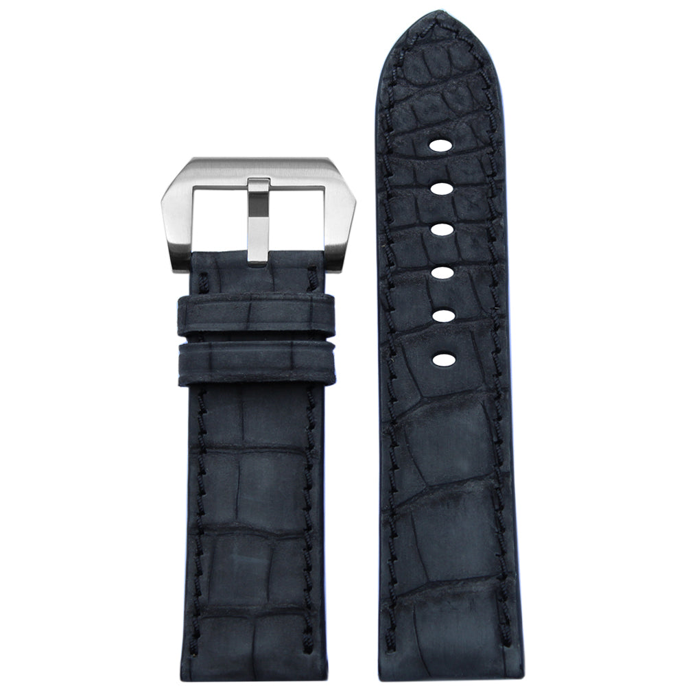 Genuine Nubuk Alligator Watch Band | Padded | Black | Match Hand Stitch