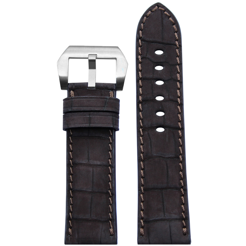 Genuine Nubuk Alligator Watch Band | Padded | Mocha | Match Hand Stitch