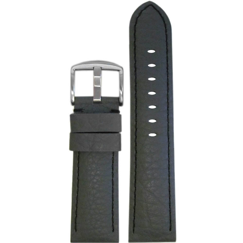 Grey Calfskin Leather Watch Band | Padded | Black Stitch