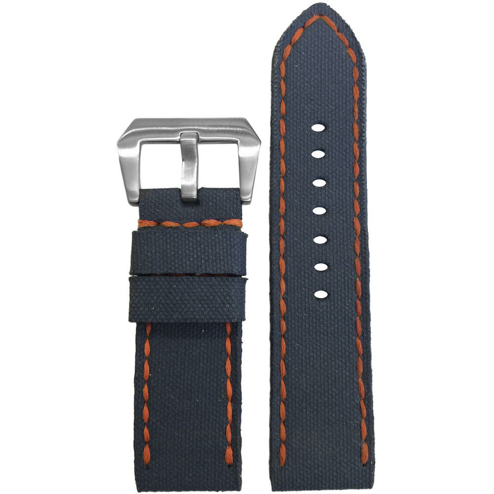 Canvas Watch Band | Gunny | Navy | Orange Stitch | Handmade