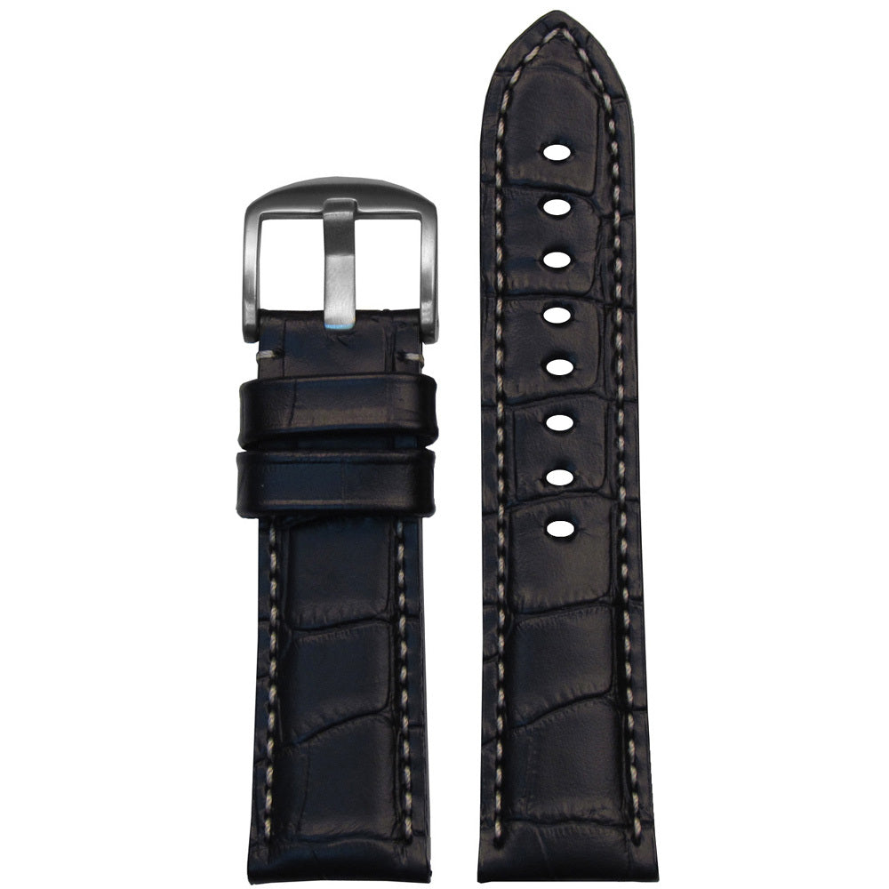 Embossed Italian Leather "Gator" Watch Band | Black | Hadley Roma MS2035