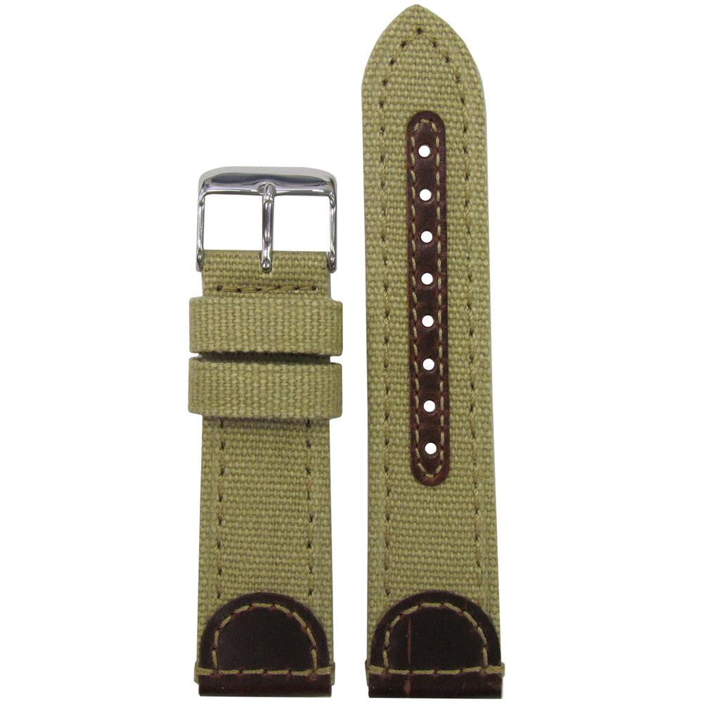 Genuine Canvas and Leather Watch Band | Khaki | Hadley Roma MS868