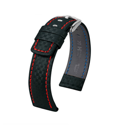 Hirsch Carbon Watch Strap | Water Resistant | Black | Red Stitch