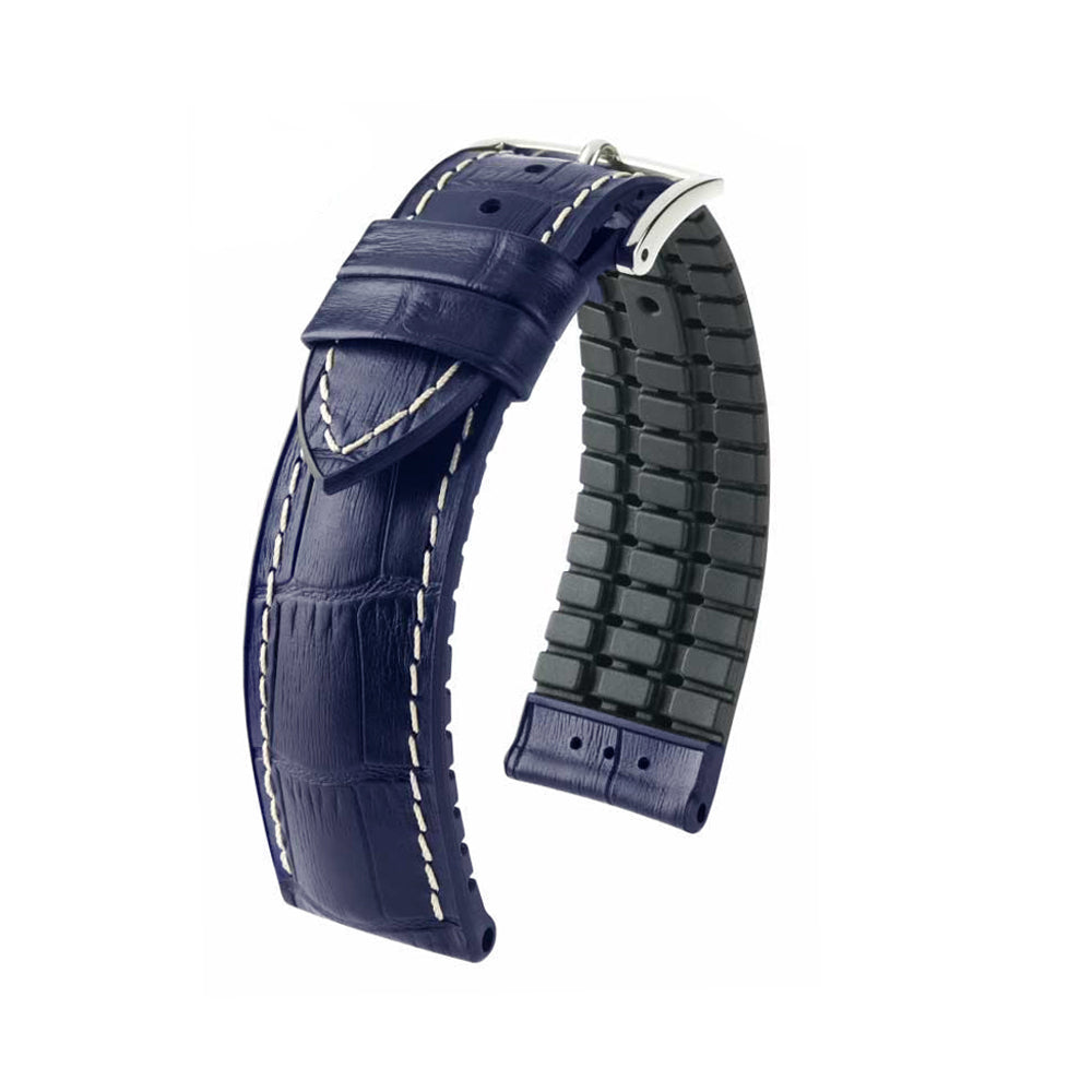 Embossed Italian Calfskin Watch Strap | George | Blue | Premium White Stitch | Hirsch Performance Series