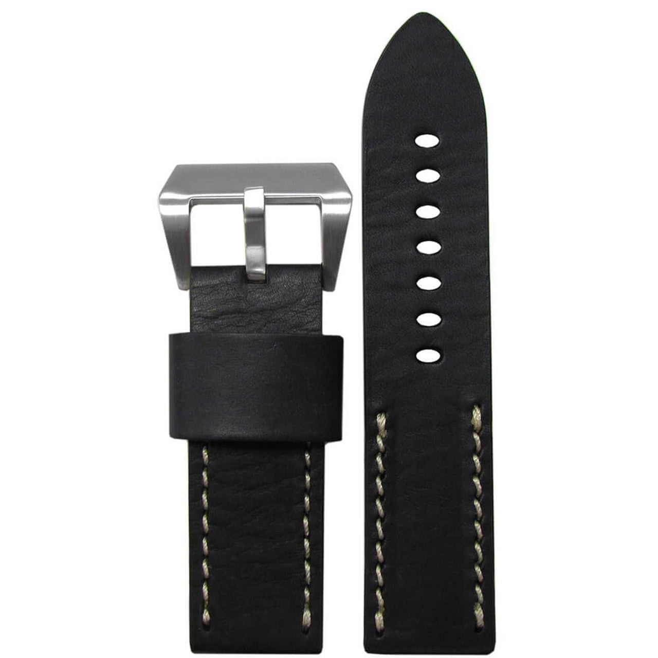 Vintage Leather Watch Band | HZ Half Stitch | Flat | Black | White Stitch