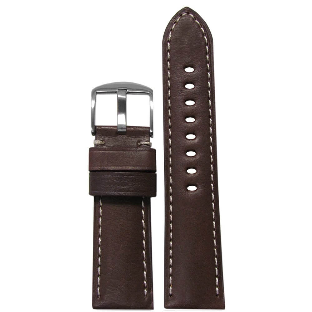 HZ Soft Calf Leather Watch Band | Padded | Dark Brown | White Stitch