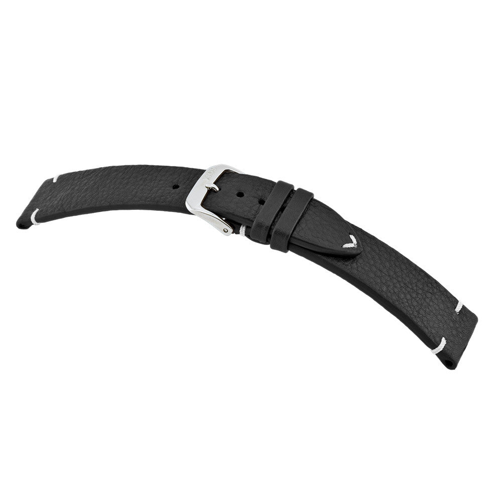 Certified Organic Leather Watch Band | Inzell | Black | Minimal Stitch