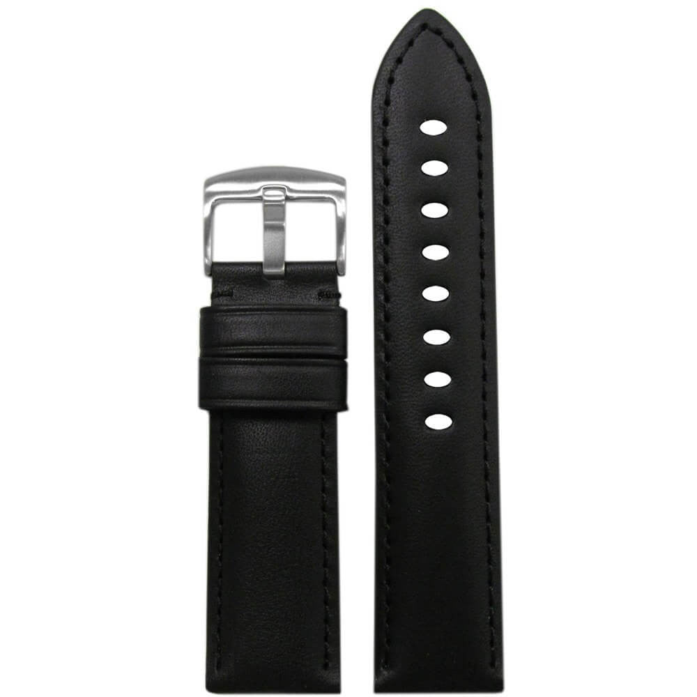 Italian Soft Calf Leather Watch Band | Padded | Black | Match Stitch