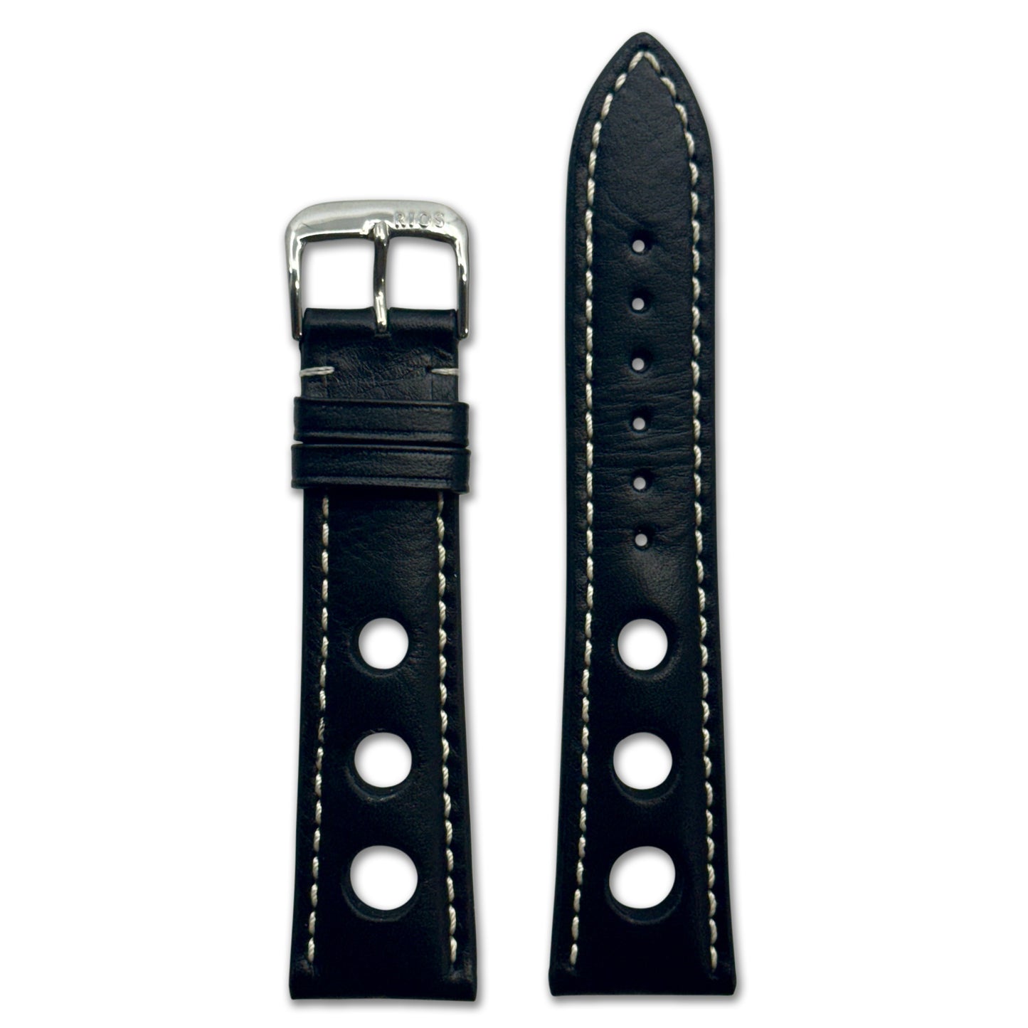 Tanned Leather Watch Band with Racing Holes | Kaluga | Black