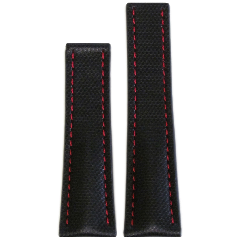 "KVLR" Style Waterproof Synthetic Watch Band | Water Resistant | Black | Red Stitch | For Breitling Deploy