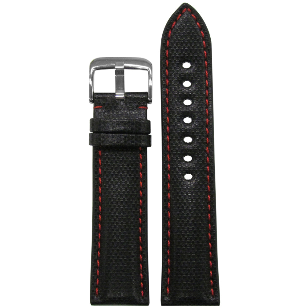 "KVLR" Style Synthetic Watch Band | Black | Red Stitch