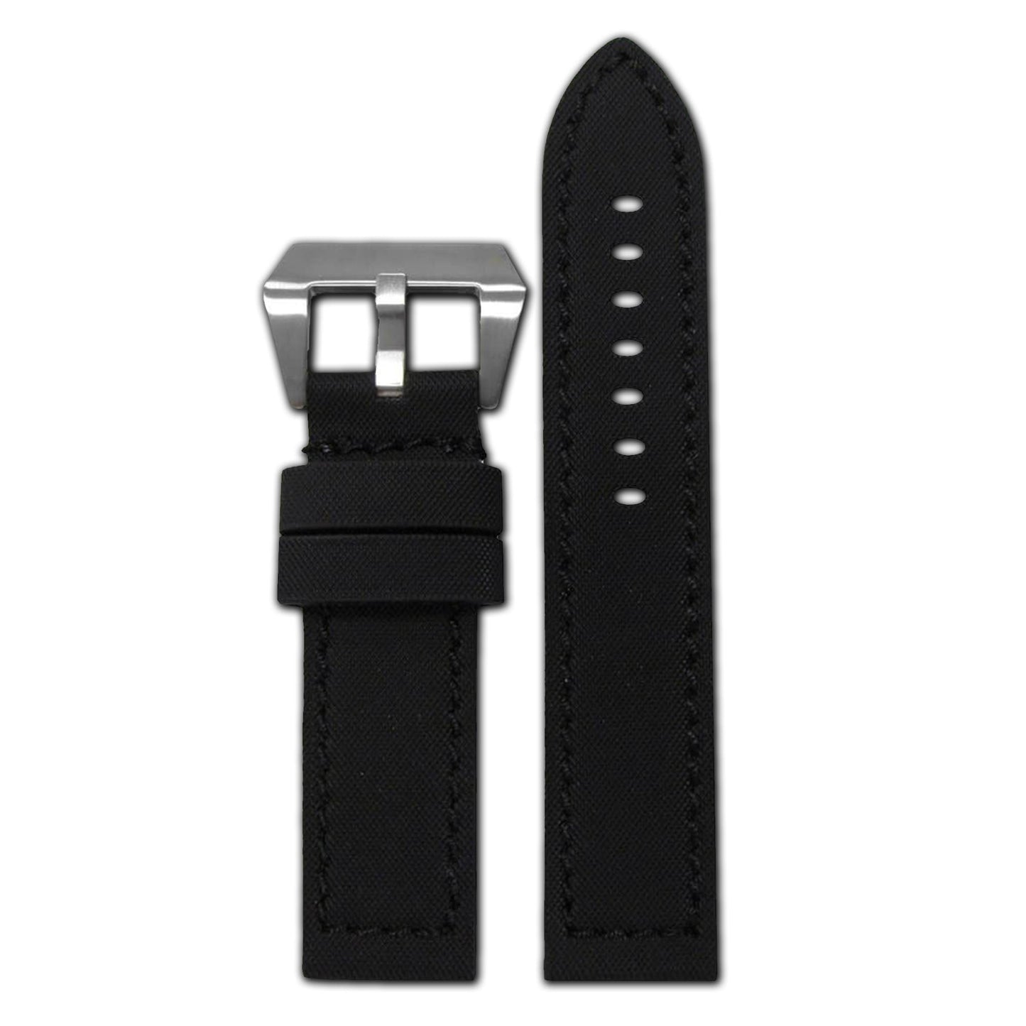 "KVLR" Style Leather Watch Band | Water Resistant | Flat | Black | Black Stitch