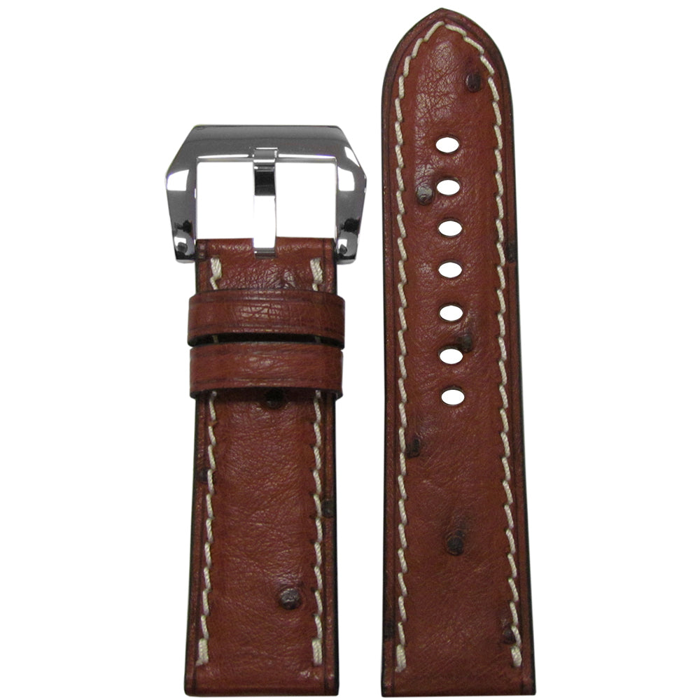 "Le Jardin" Genuine Ostrich Watch Band | Mahogany | White Stitch