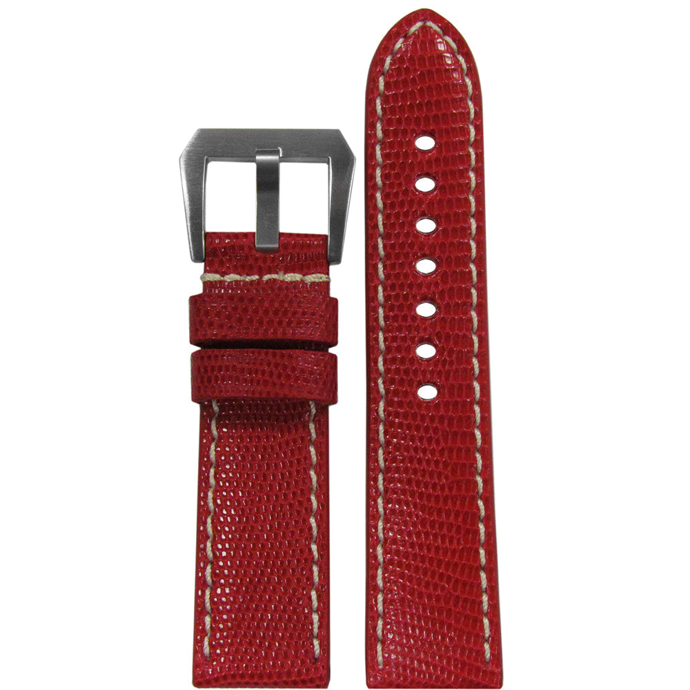 Lizard Watch Band | Premium Cut | Matte Finish | Red | White Stitch