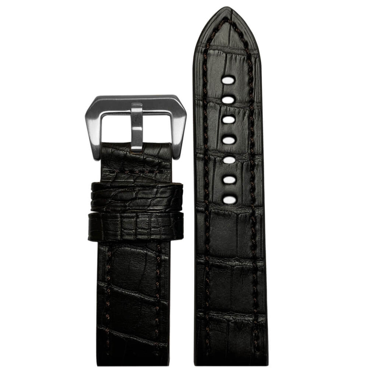 Louisiana Alligator Watch Band | Matte Finish | Padded | Black | Match Stitch