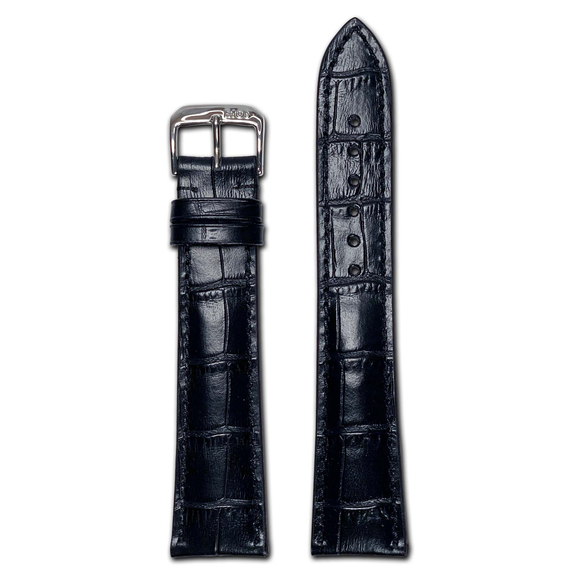 Embossed Leather Alligator Print Watch Band | Black | Louisiana