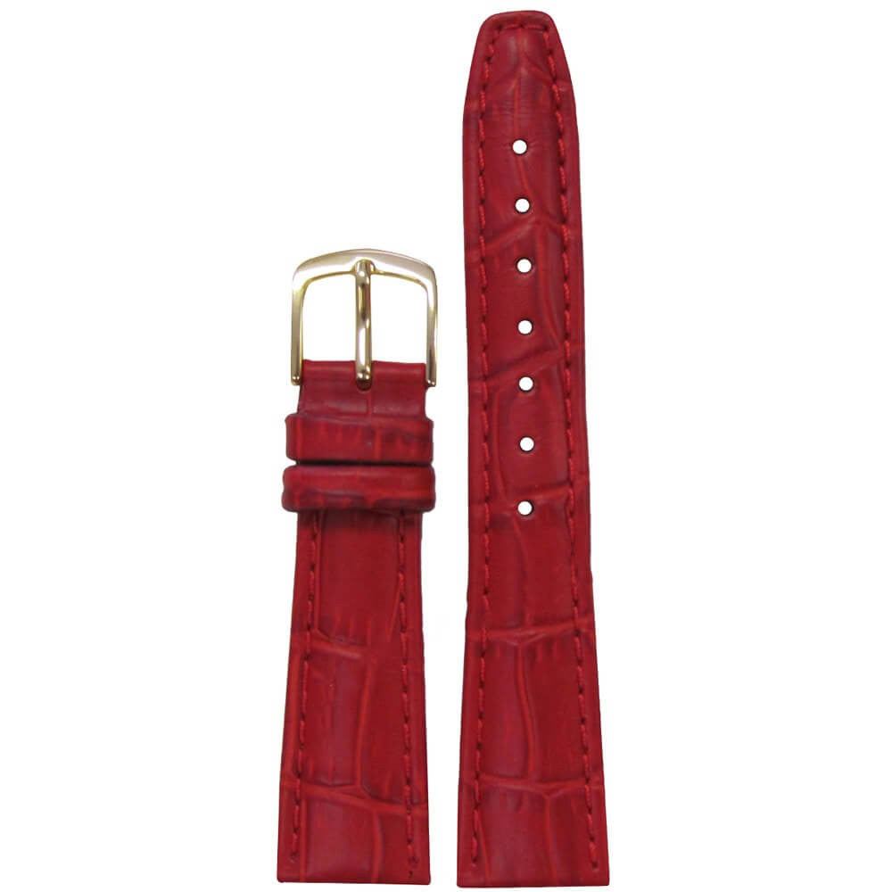 Ladies Embossed Alligator Grain Leather Watch Band | Red | Semi-Matte | Hadley Roma LS135