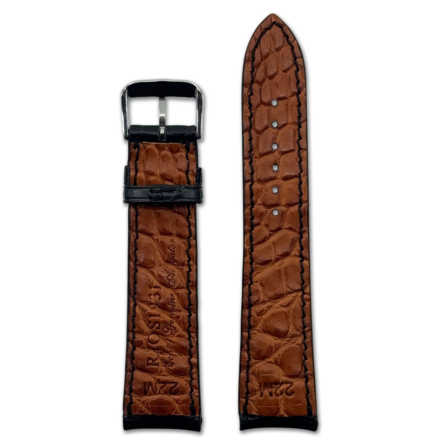 Genuine Alligator Watch Band | Monarch | Genuine Alligator Lining | Black | Back