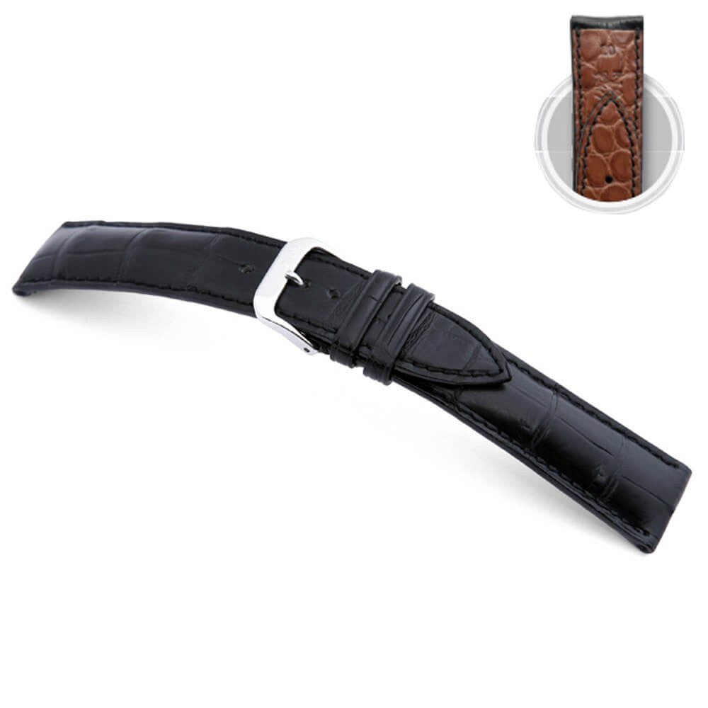 Genuine Alligator Watch Band | Black | Monarch | Genuine Alligator Lining