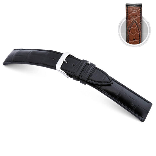 Genuine Alligator Watch Band | Monarch | Genuine Alligator Lining | Black