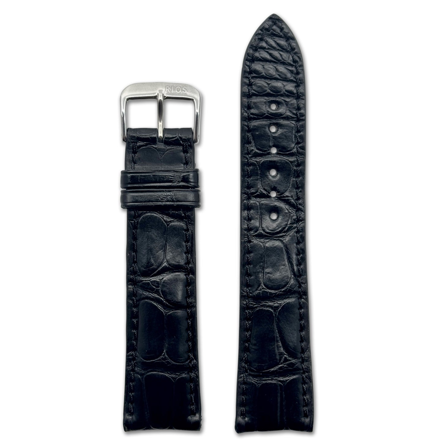 Genuine Alligator Watch Band | Monarch | Genuine Alligator Lining | Black