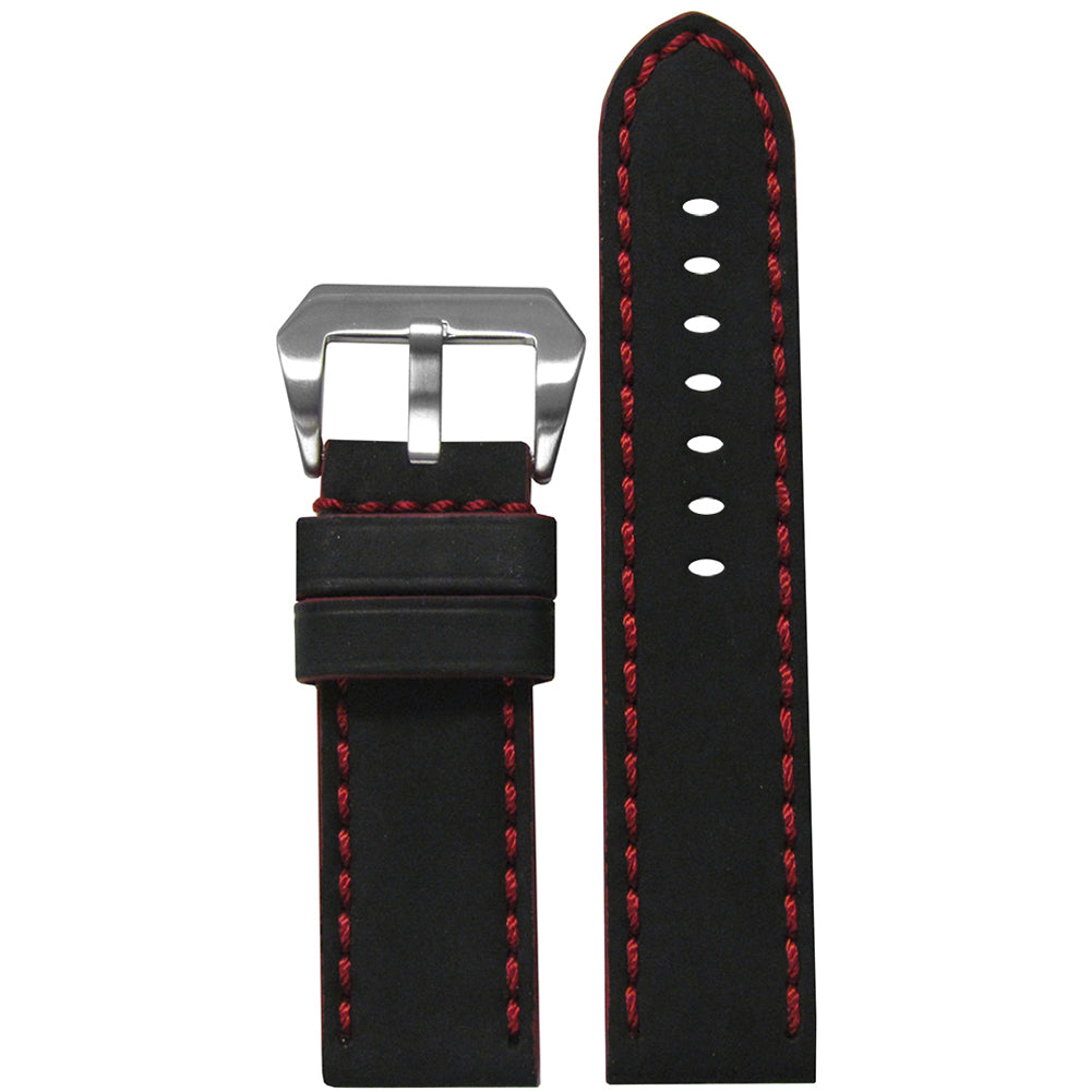 Genuine Leather Watch Band | Mustang 2 | Black | Red Hand Stitching