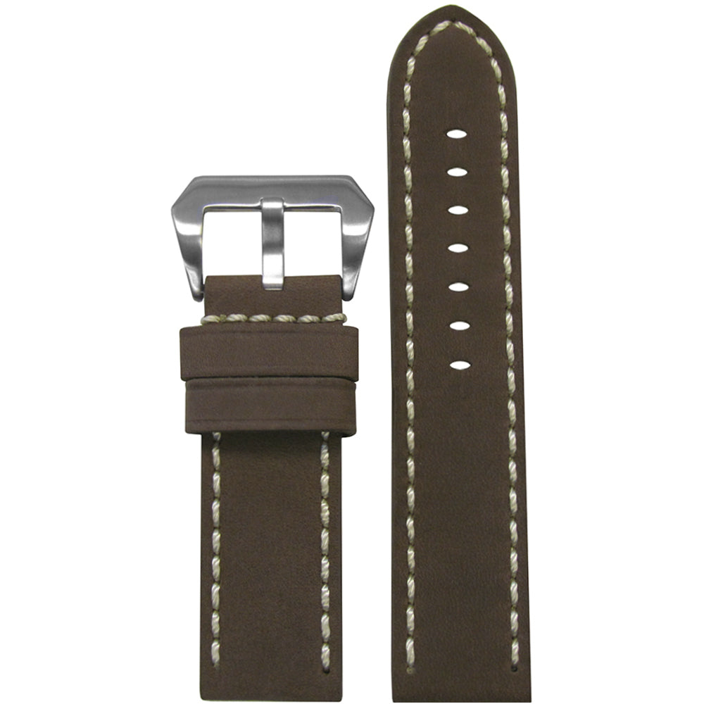 Mustang 2 Genuine Leather Watch Band | Brown | White Hand Stitching