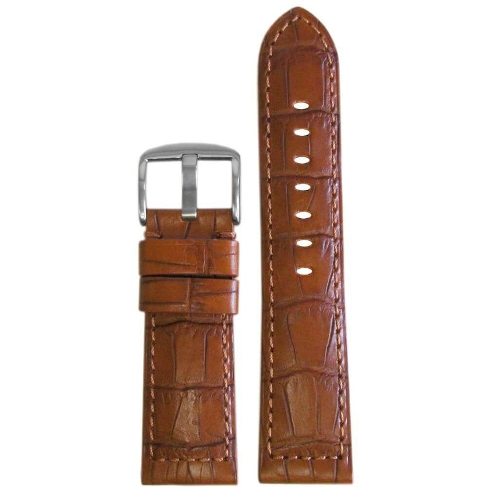 Natural Classic Embossed Leather Gator Watch Band | Padded | Chestnut | Match Stitch