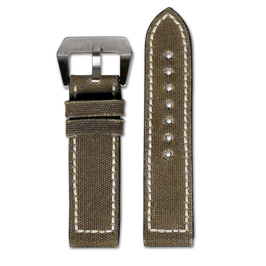 Vintage Canvas Watch Band, Ohio - Mocha, White Stitch