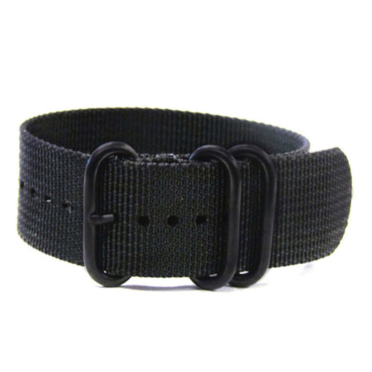 Ballistic Nylon Watch Band | 3-Ring | Black | PVD (Black) Hardware