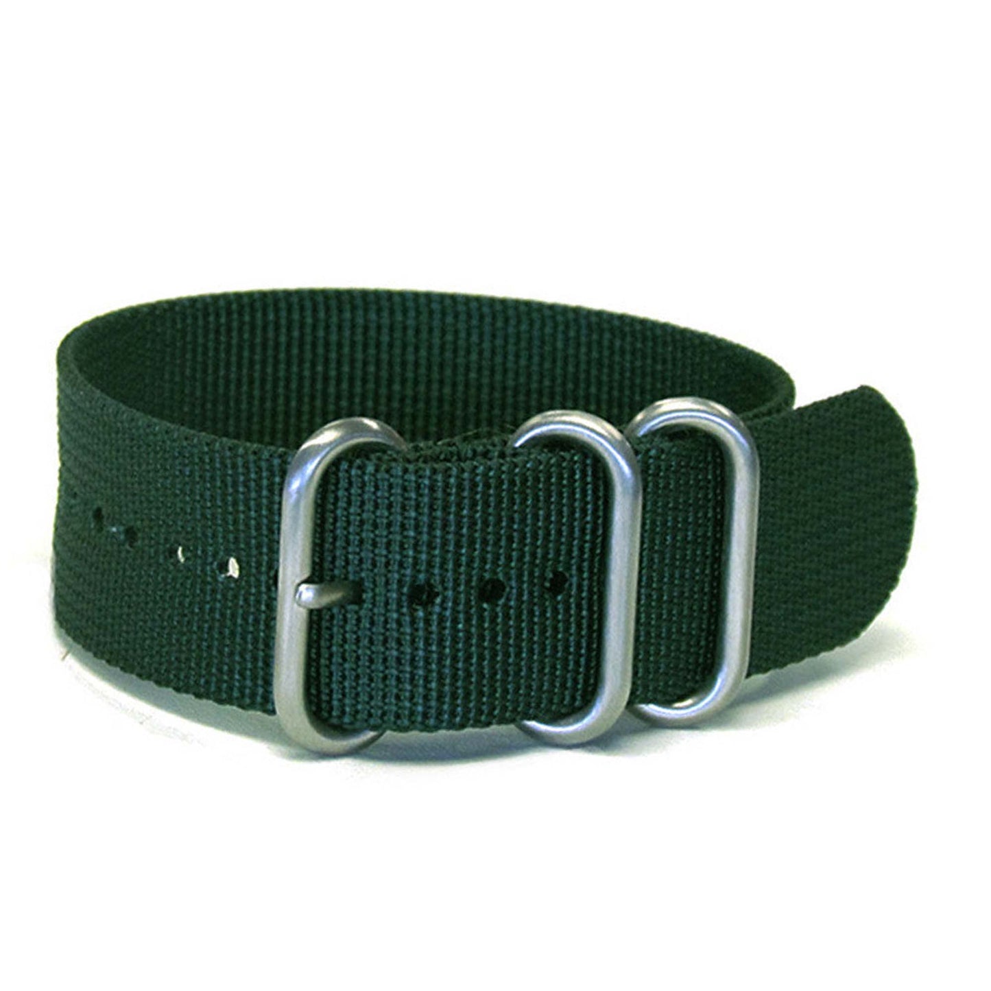 Ballistic Nylon Watch Band | 3-Ring | Dark Green | Brushed Hardware