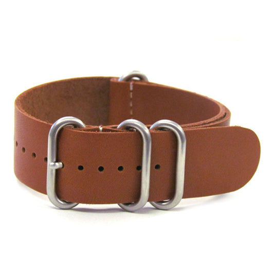 Classic Vintage Leather Watch Band | 4-Ring Brushed | One-Piece | Smooth Light Brown