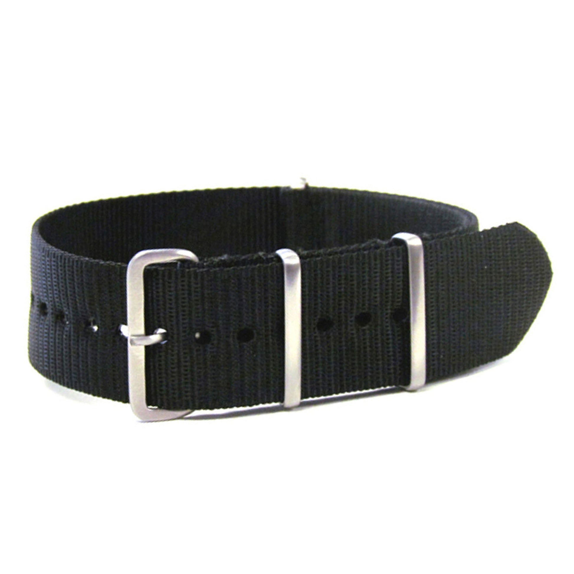 4-Square Ring Ballistic Nylon Watch Band | One-Piece | Black | Brushed Hardware