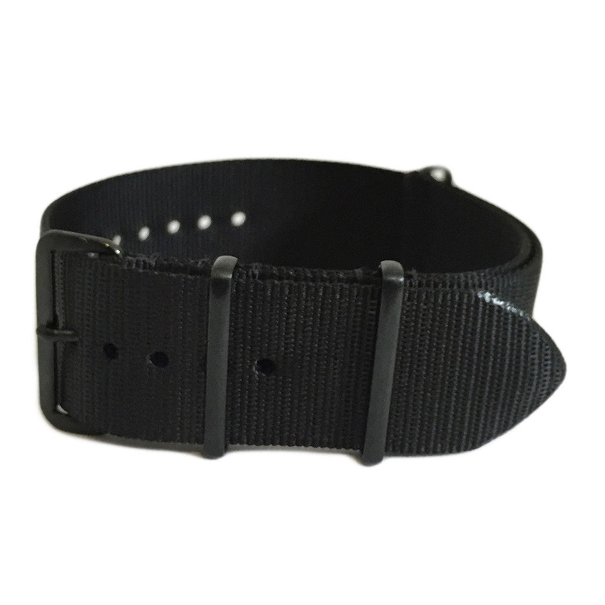 4-Square Ring Ballistic Nylon Watch Band | One-Piece | Black | PVD (Black) Hardware