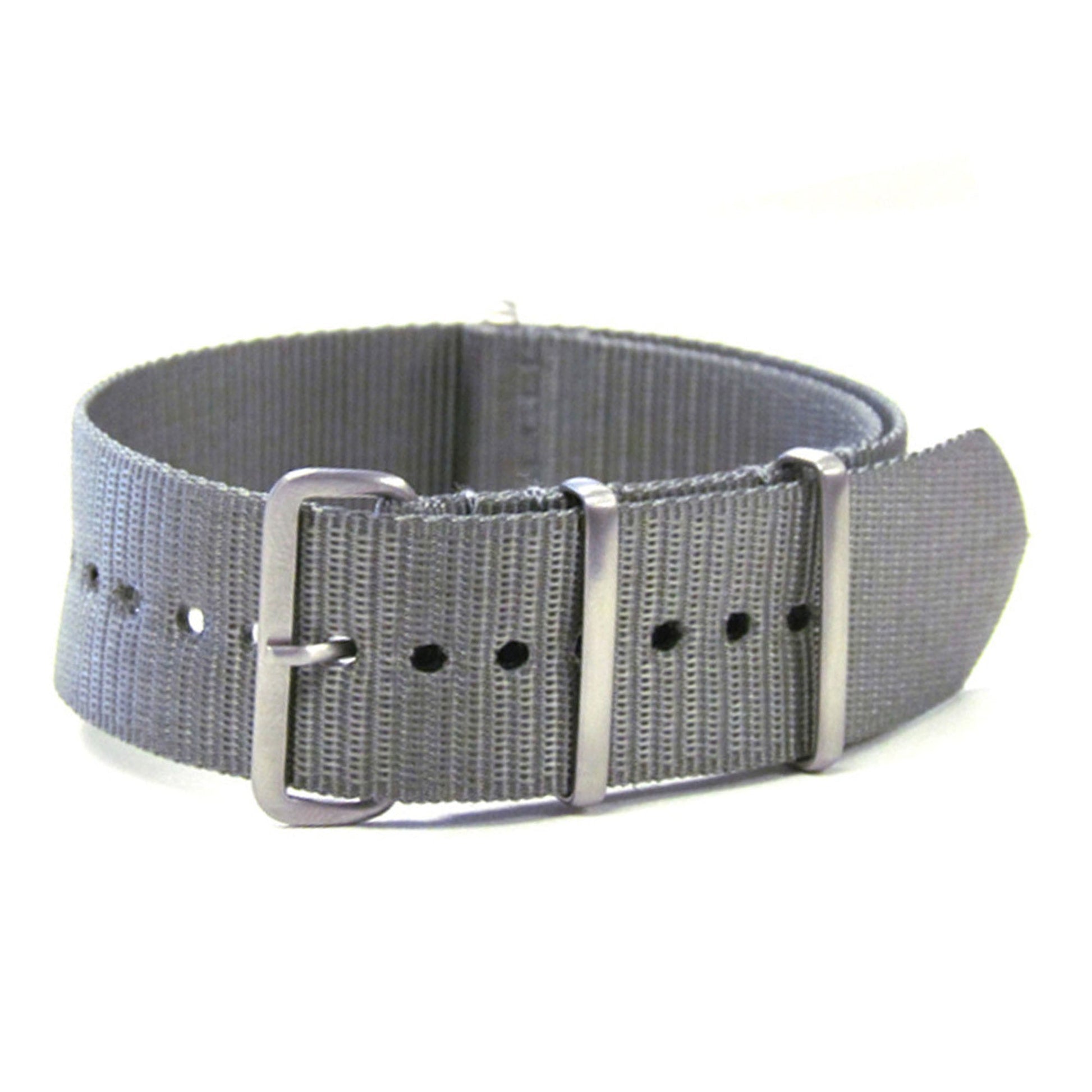 4-Square Ring Ballistic Nylon Watch Band | One-Piece | Grey | Brushed Hardware