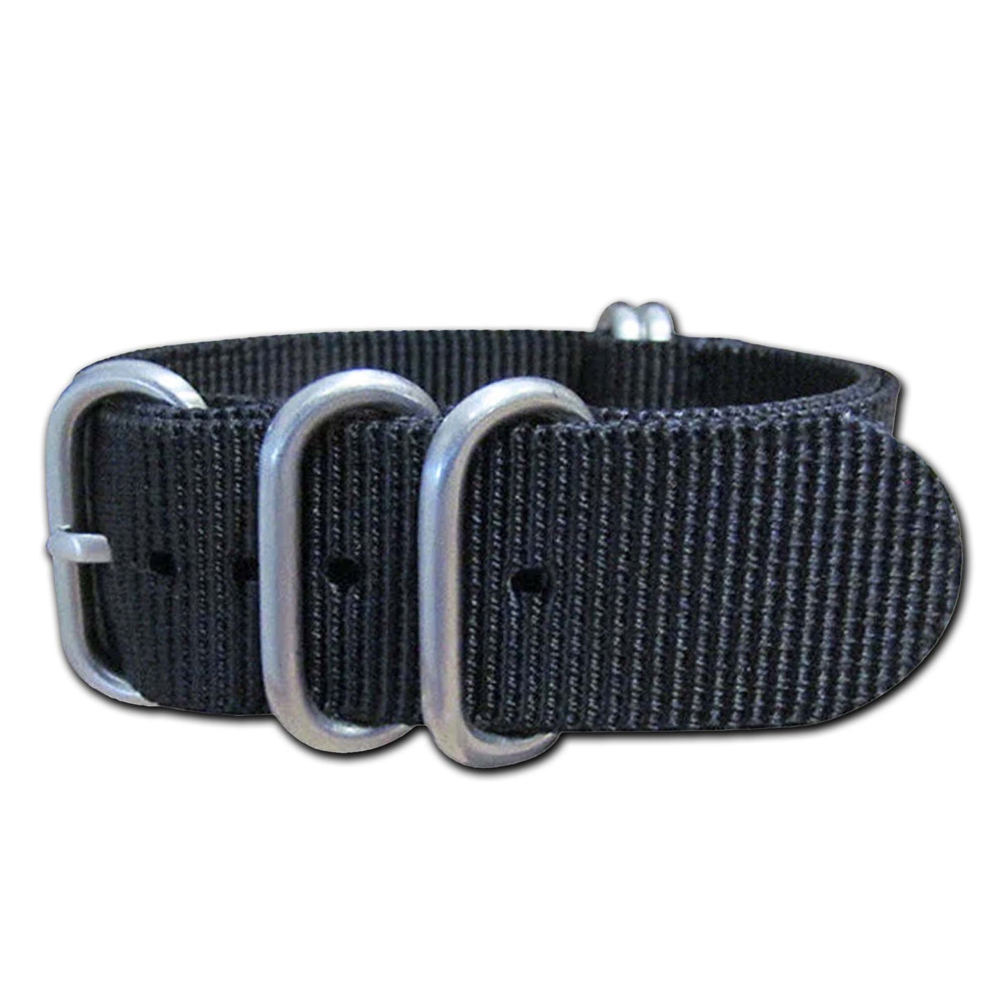 Ballistic Nylon Watch Band | 5-Ring | Black | Brushed Hardware