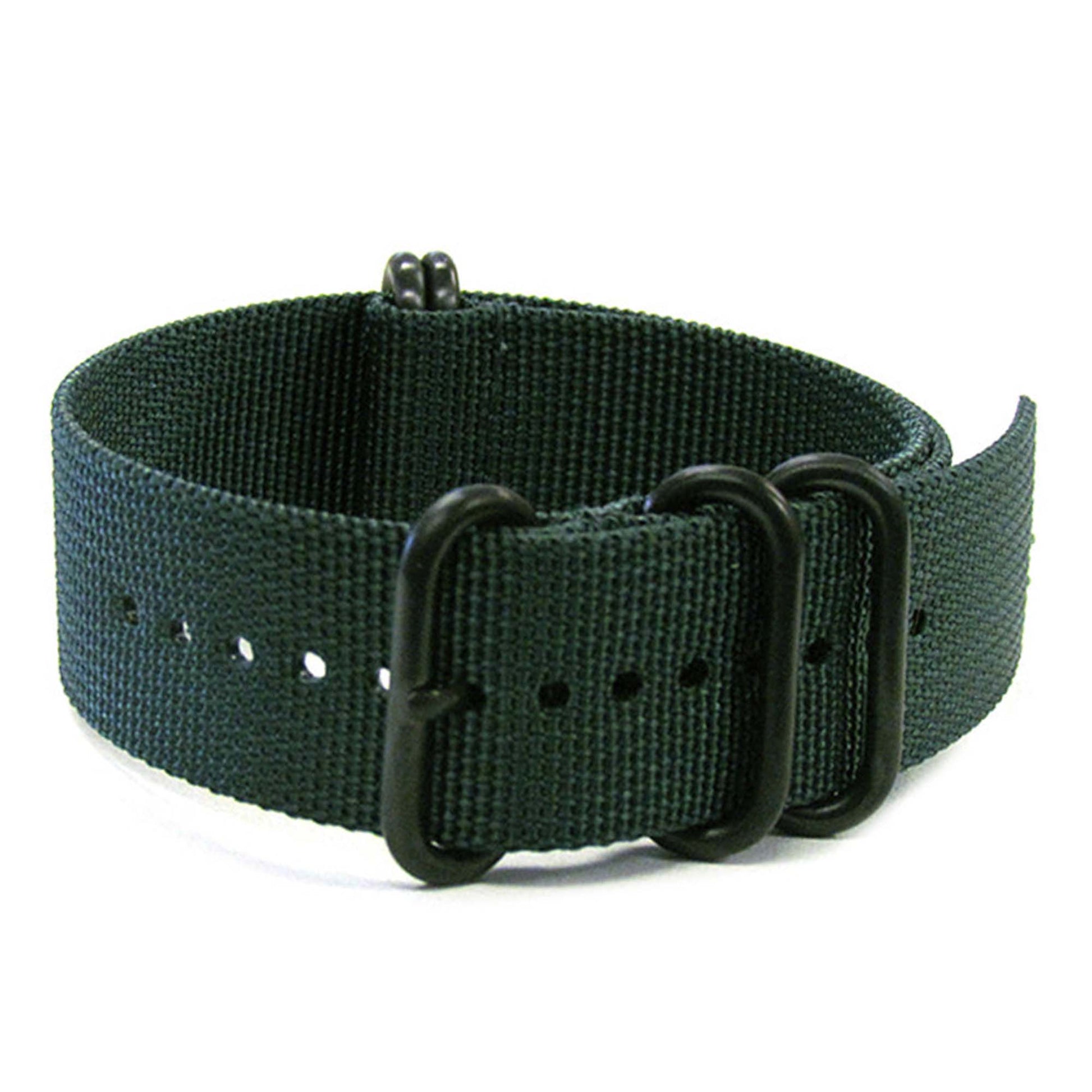 Ballistic Nylon Watch Band | 5-Ring | Forest Green | PVD (Black) Hardware