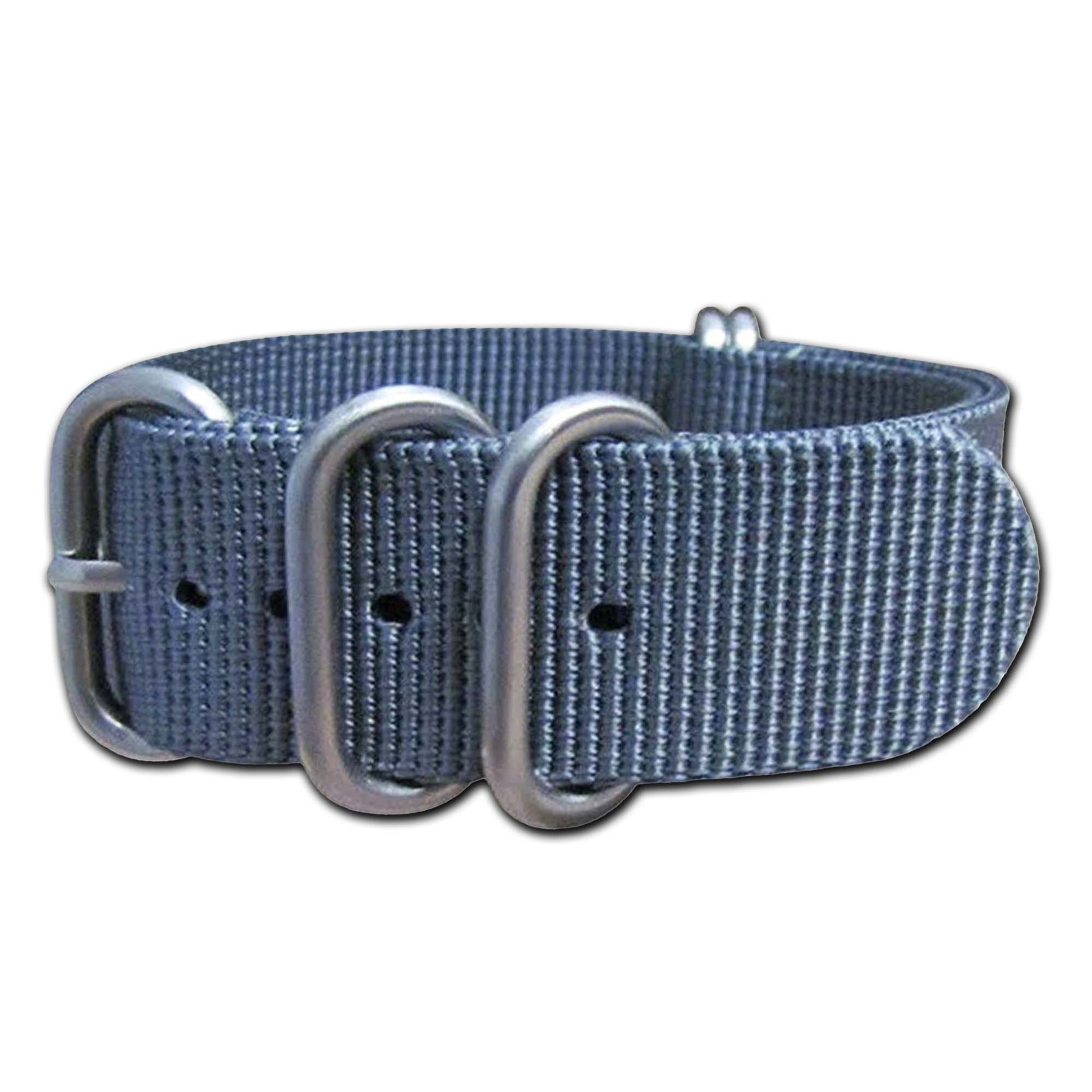 Ballistic Nylon Watch Band | 5-Ring | Grey | Brushed Hardware