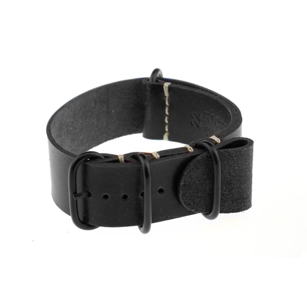 Vintage Leather Watch Band | Black | Oslo | One-Piece | 4 PVD Rings