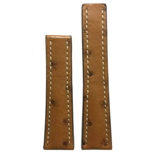 Natural Ostrich Watch Band | White Stitch | For Breitling Deploy