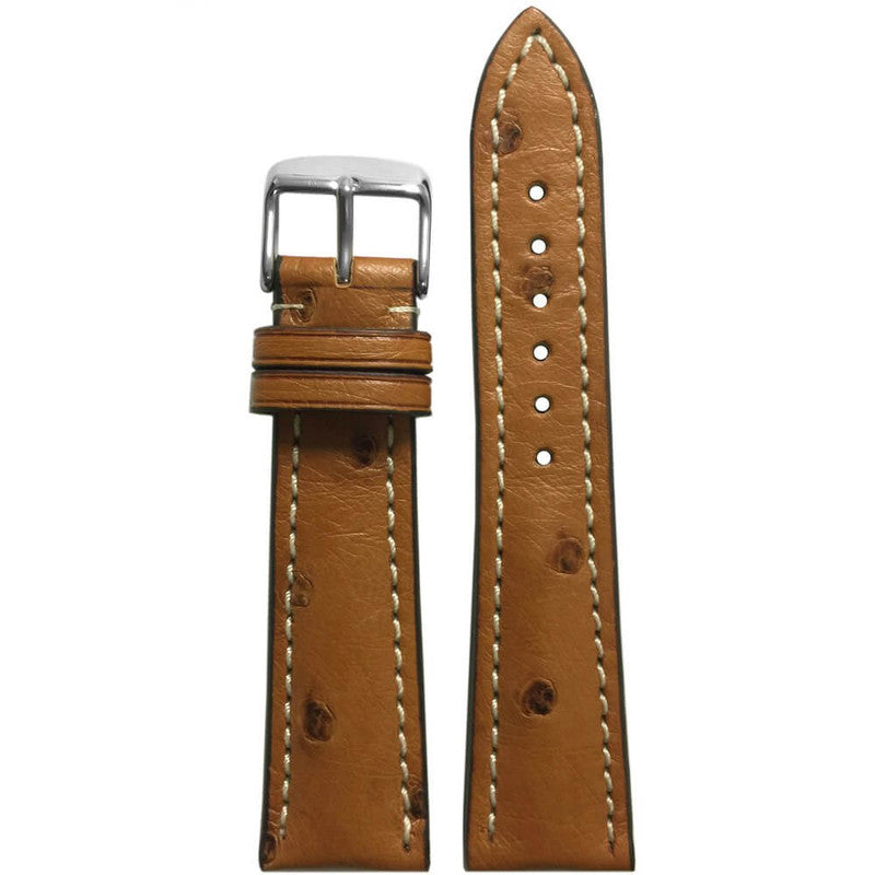 Natural Ostrich Watch Band | White Stitch | For Breitling