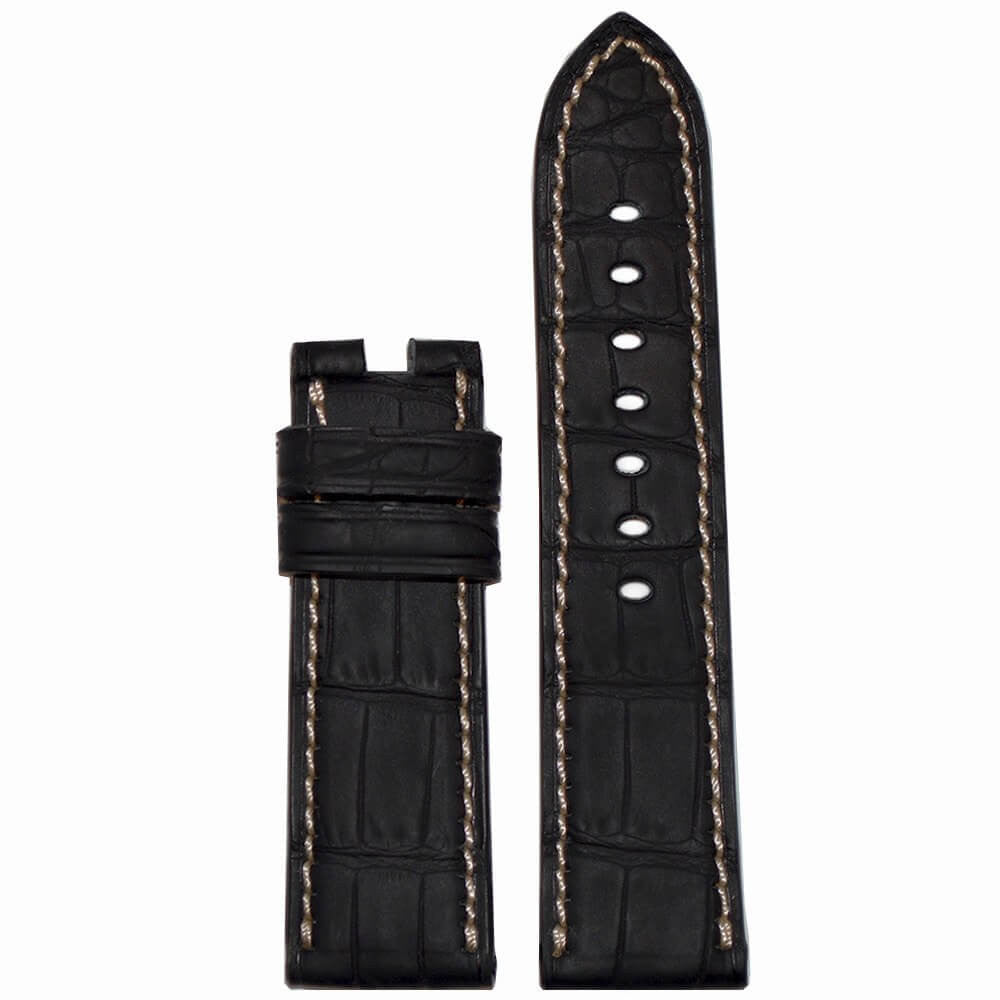 Padded Alligator Watch Band | Black | Rubberized Coating | For Panerai Deploy