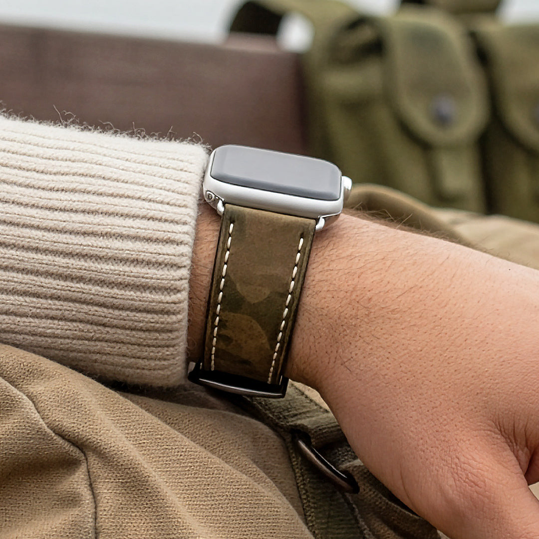 Apple Watch | Genuine Leather Watch Band | Hawker | Camouflage | Olive Drab