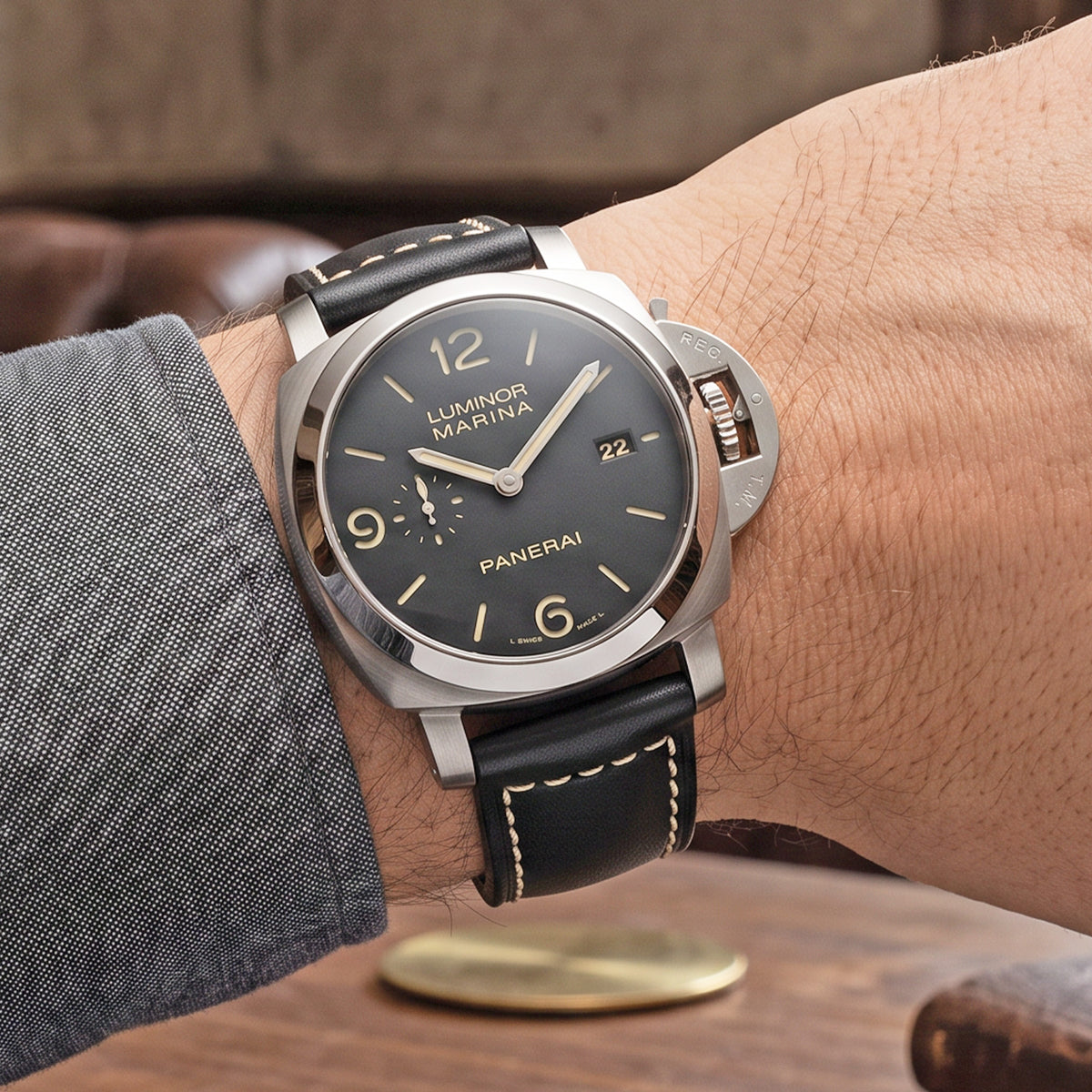 Black Tanned Leather Panerai Watch Band